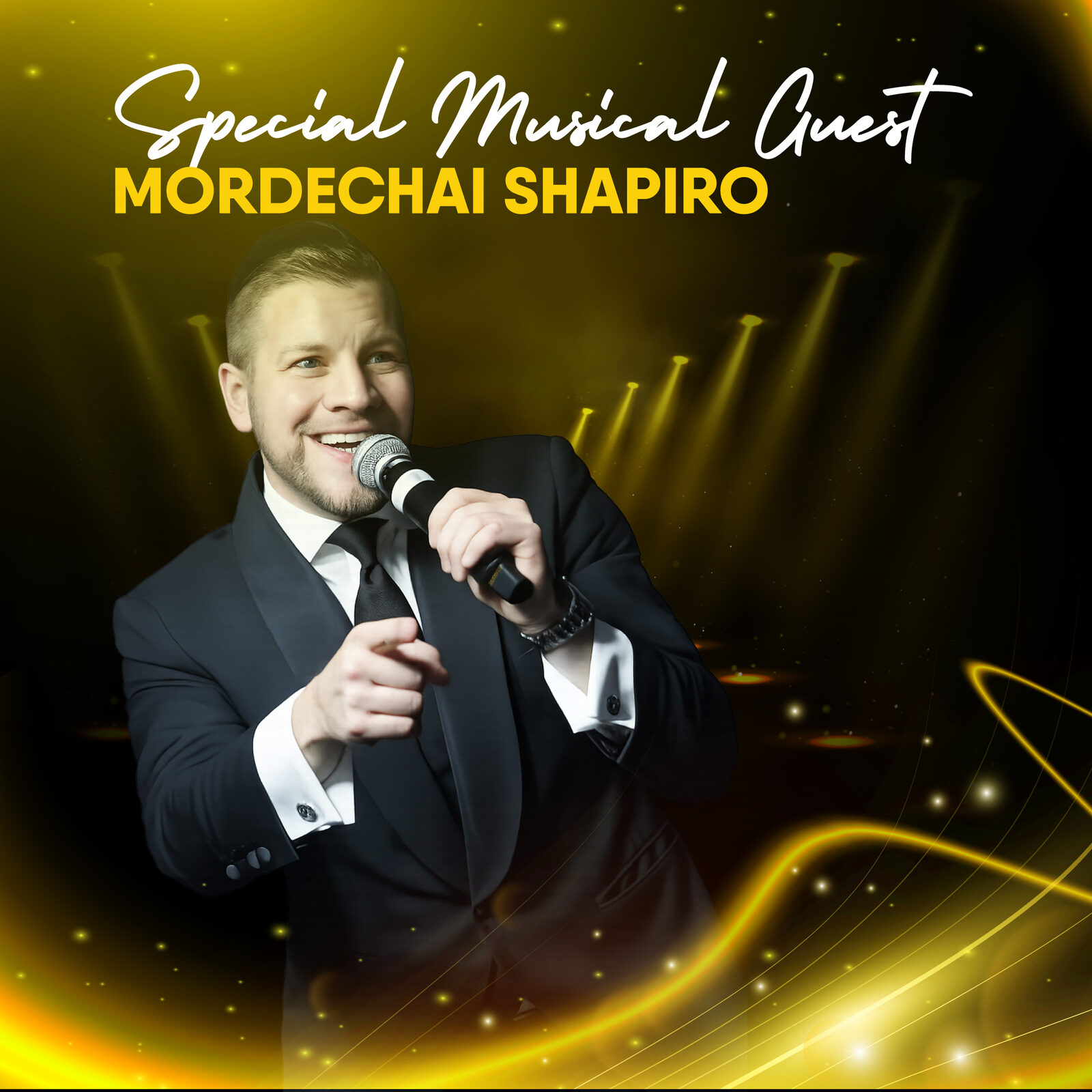 Special Musical Guest Mordechai Shapiro performing live on stage.
